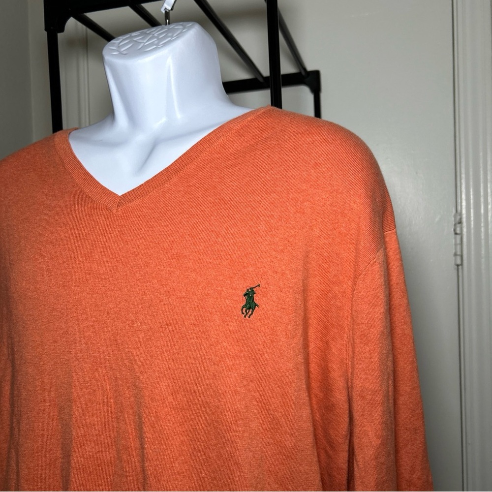 Ralph Lauren Men's V-Neck Sweater in Bright Orange - Picture 3 of 5